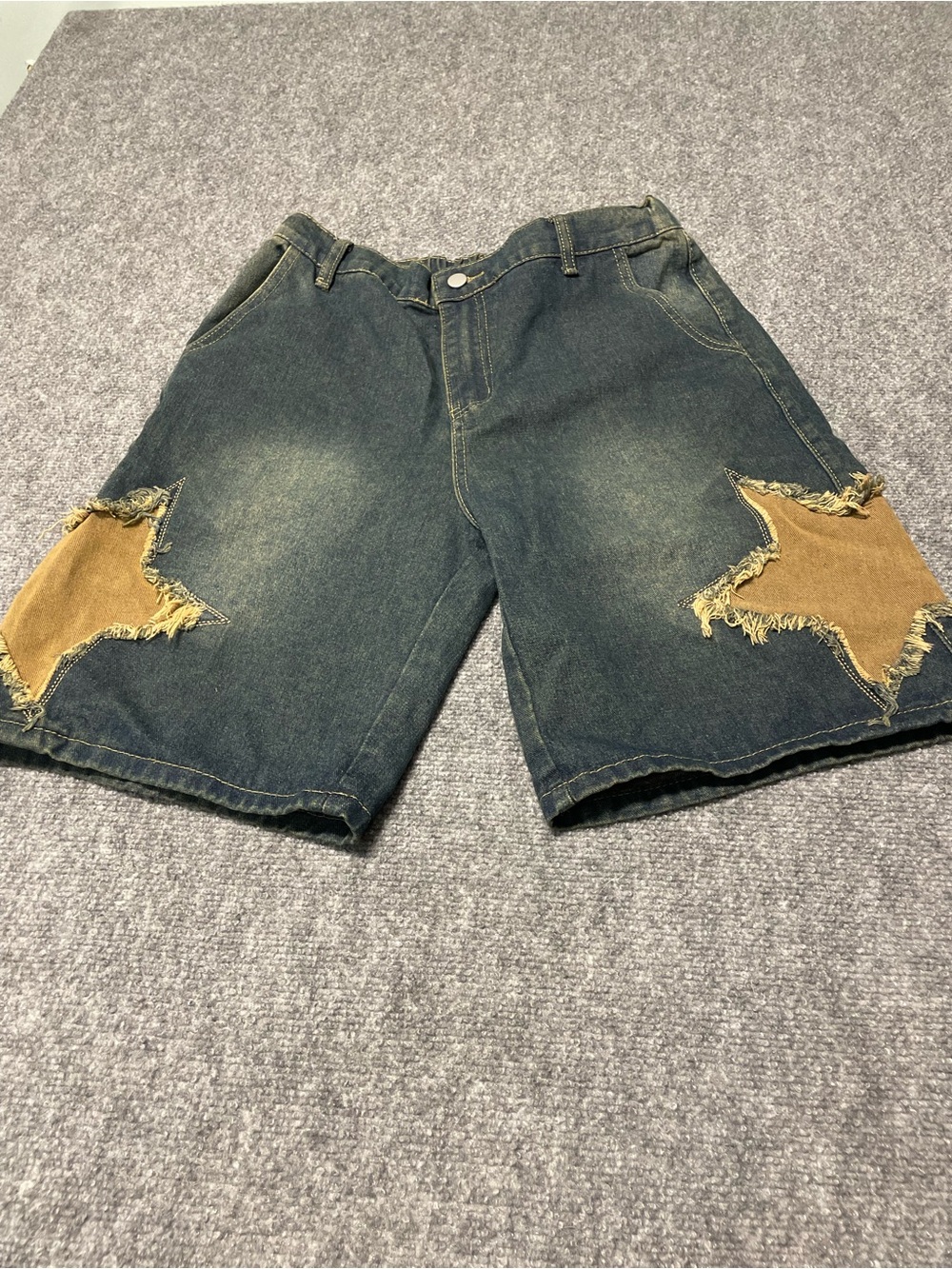 Dark Wash Denim Shorts with Star Patch Detail